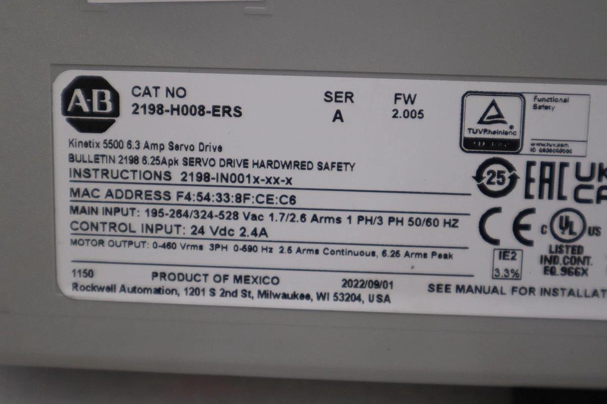 Used ALLEN BRADLEY 2198-H008-ERS / 2198H008ERS (USED) STOCK H1607