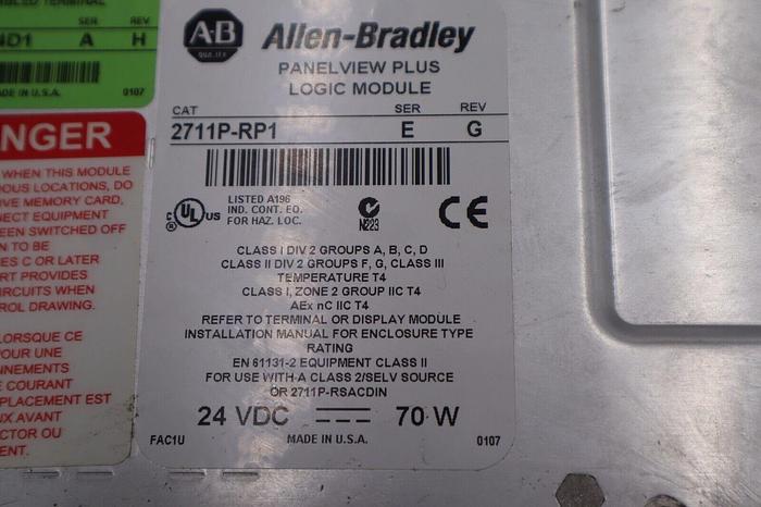 Used Allen Bradley 2711P-T7C4D1 PanelView Plus 700 SER A REV H STOCK 2186-A