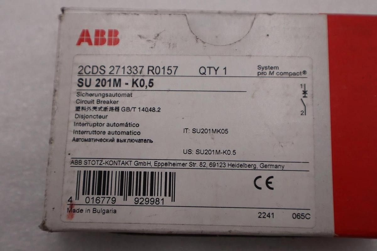 Used LOT OF 2 NEW ABB SU 201M K0,5 CIRCUIT BREAKER  2CDS 271337 R0157 STOCK H1310A