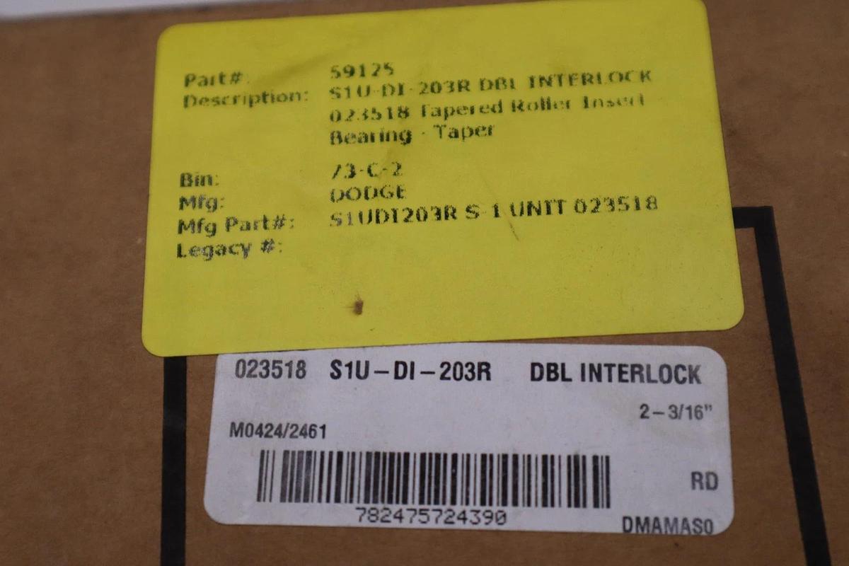 Used NEW DODGE 023518 S1U-DI-203R DBL INTERLOCK TAPERED ROLLER BEARING STOCK 3109CC