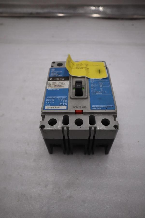 Used Cutler Hammer Westinghouse HFD3050L Breaker 50 Amp 600 Vac STK CC224
