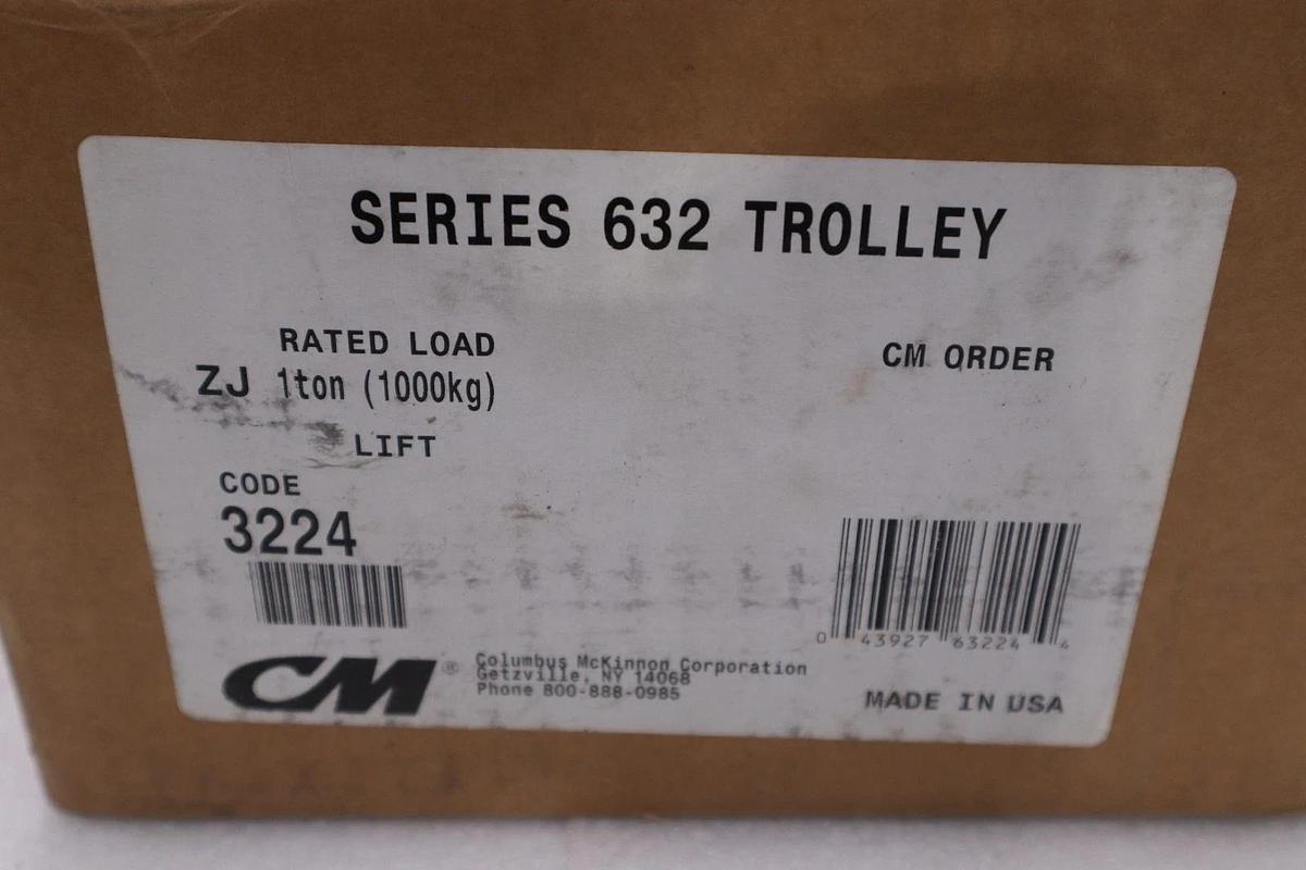 Used CM 3224 BALL BEARING TROLLEY 1 TON 2-5/8" TO 5-1/16" FLANGE WIDTH - STOCK GF452