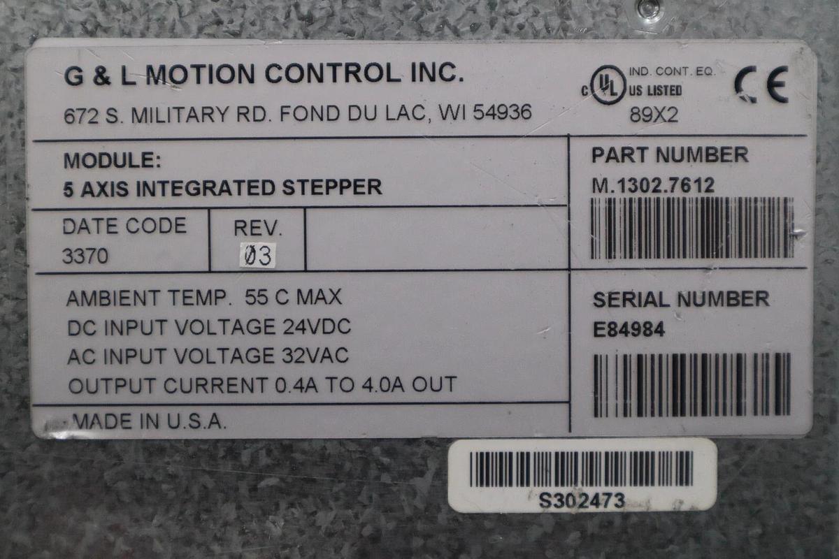 Used G & L MOTION CONTROL M.1302.7612 5-Axis Integrated Stepper 32Vac STOCK K-155-C