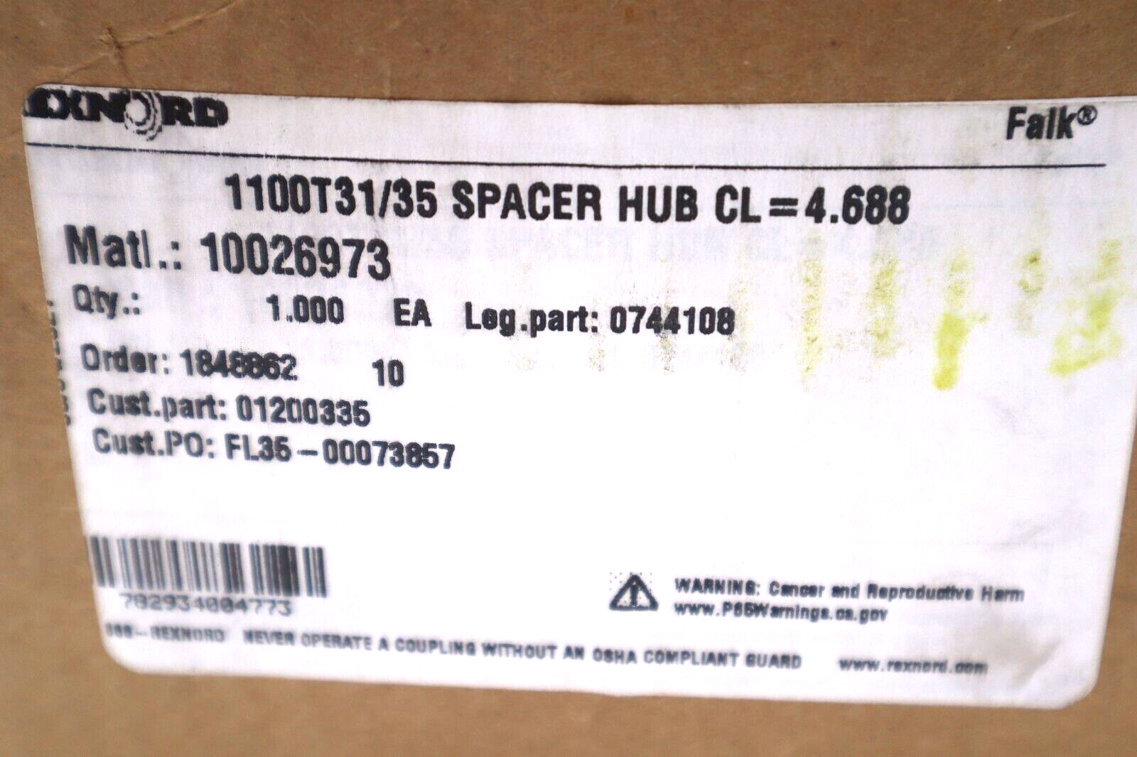 Used Rexnord 10026973 1100T31/35 Spacer Hub CL 4.688 0744108 New Open Box #3565