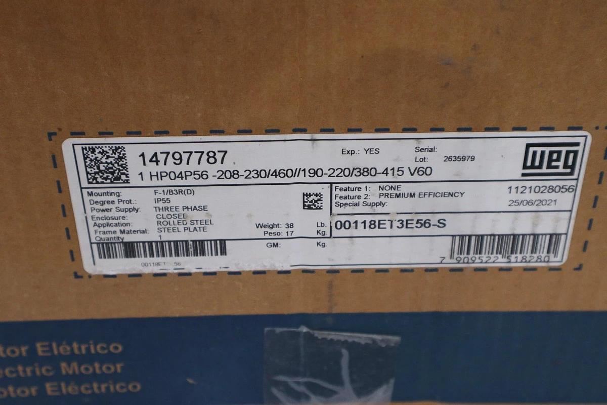 Used NEW IN BOX WEG 00118ET3E56-S MOTOR B/N 2635979 STOCK H1026