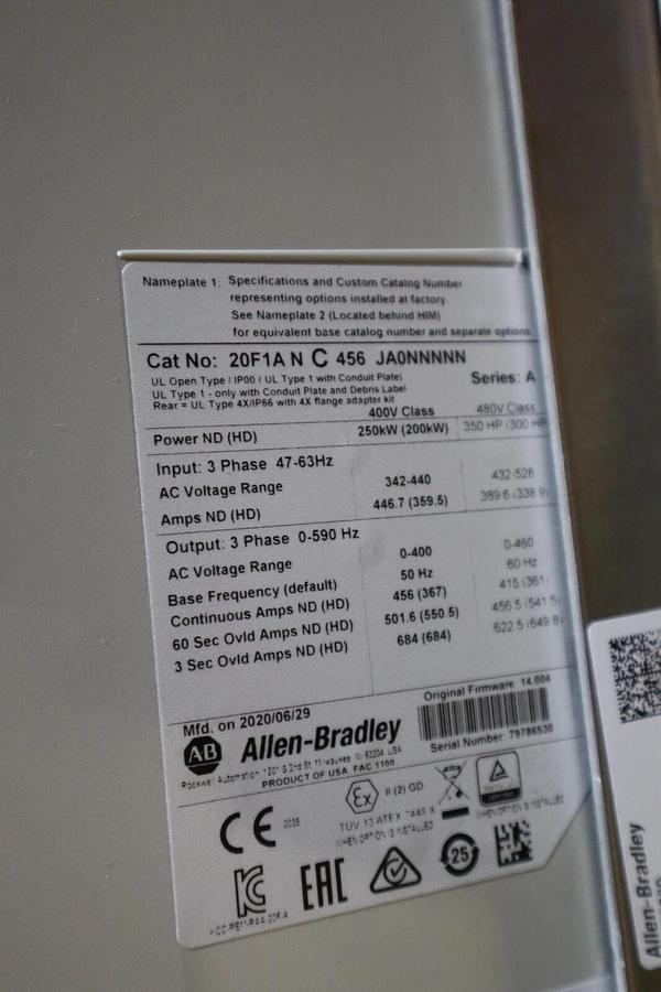 Used NEW Allen Bradley PowerFlex 753 VFD 20F1ANC456JA0NNNNN 350 HP FRN: 14.004 S-212