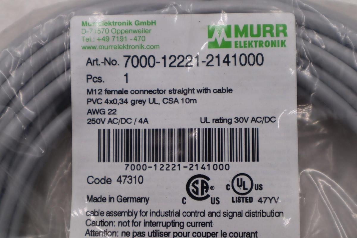Murr Elektronik 7000-12221-2141000 CORDSET M12 FEMALE STRAIGHT STOCK 4909