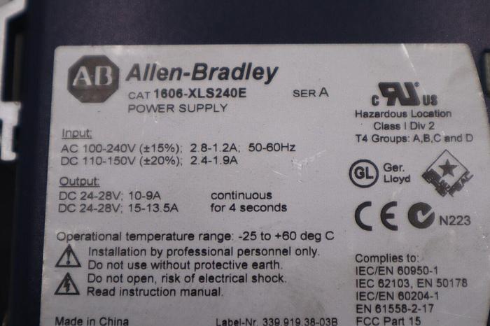 Used ALLEN BRADLEY AB 1606-XLS240E SER A Power Supply 100-240 VAC STOCK L-728-A