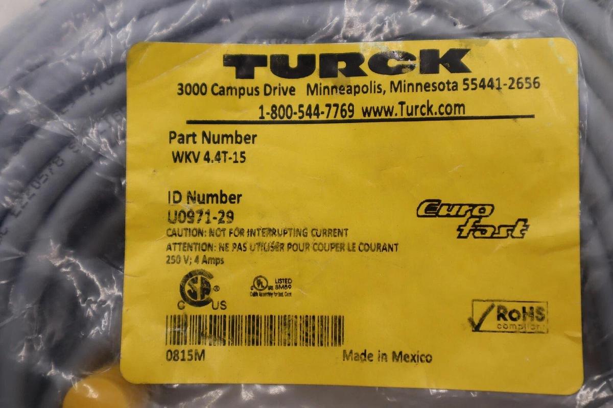 Turck WKV 4.4T-15 Eurofast Cordset U0971-29 STOCK K-3960