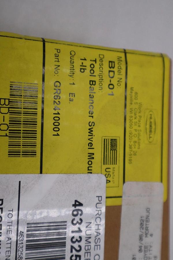 Used NEW HUBBELL BD-01 Tool Balancer 6 ft L Galvanized Steel 6HH07 STOCK H187A 783246008459