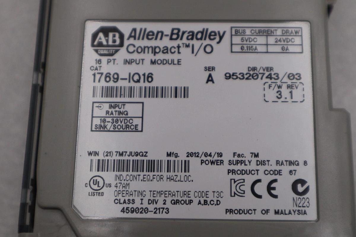 Used 1769-IQ16 ALLEN BRADLEY INPUT MODULE SERIES A STOCK K-36-A