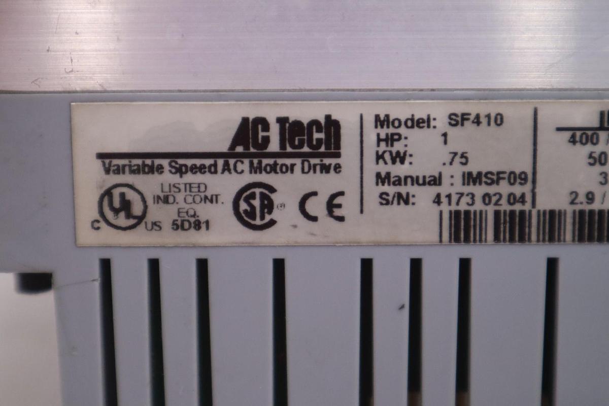 Used AC TECH SF410 VARIABLE SPEED DRIVE 1HP 480V STOCK K1128A