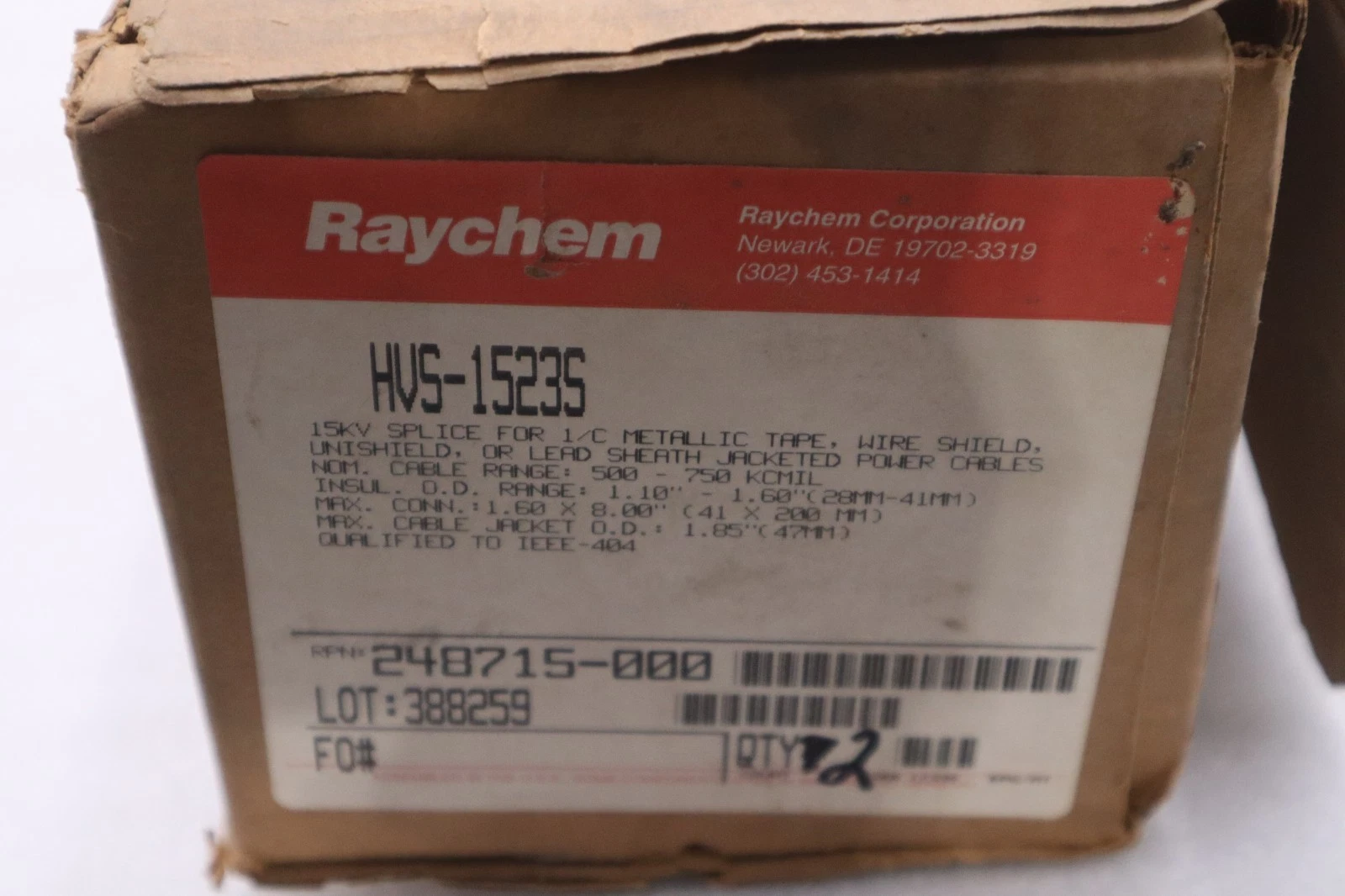 Used RAYCHEM HVS-1523S SHIELDED POWER CABLE JOINT HEAT SHRINK SPLICE KIT #GF608