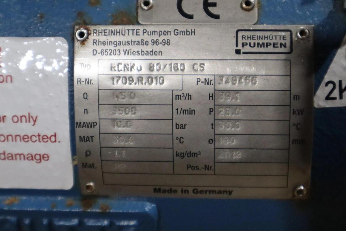 Used Rheinhutte Pump RCNKu 80/160 CS Standardized chemical pump in plastic STK S-644