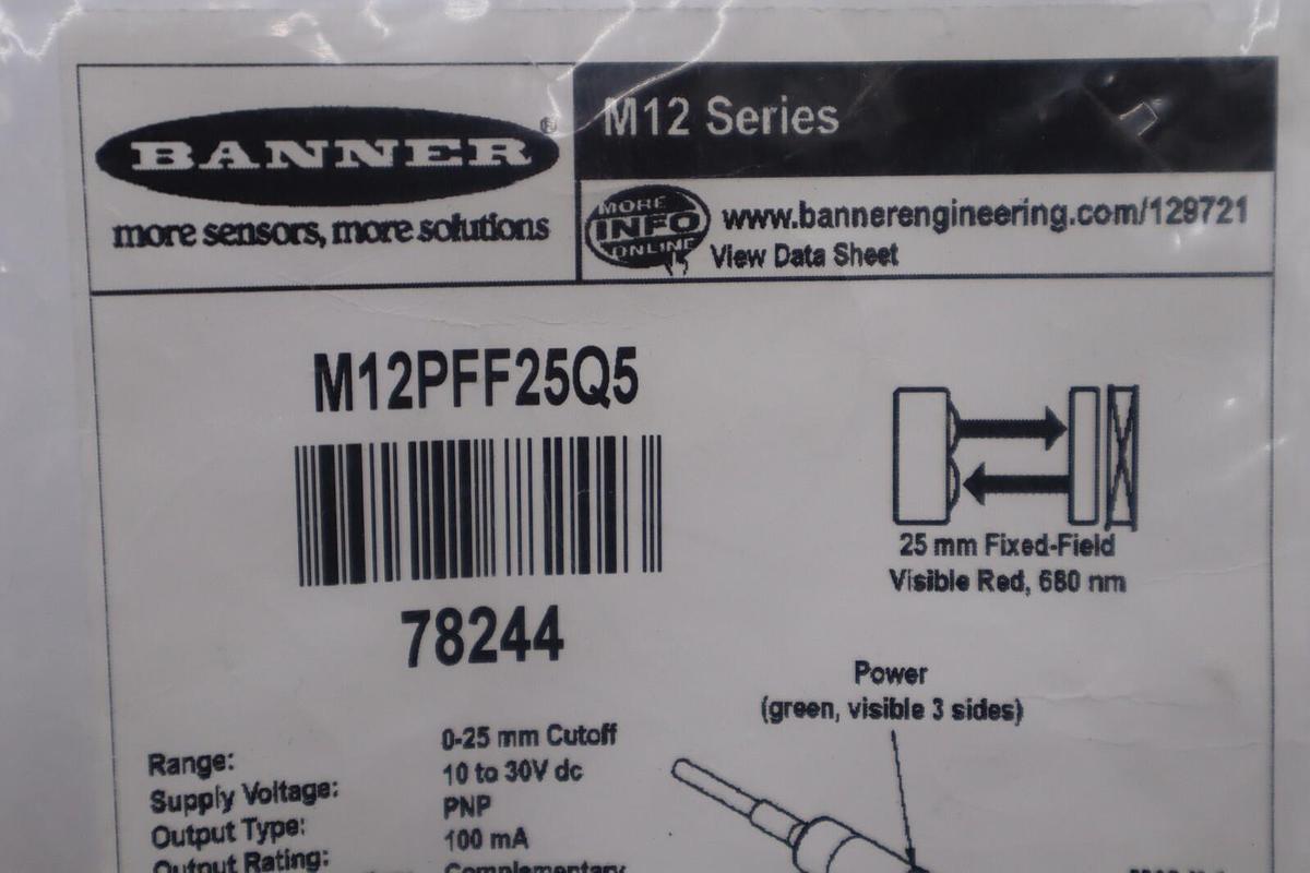Used Banner M12PFF25Q5 Photoelectric Sensor 10-30 VDC NEW OPEN BOX STOCK L-205-C