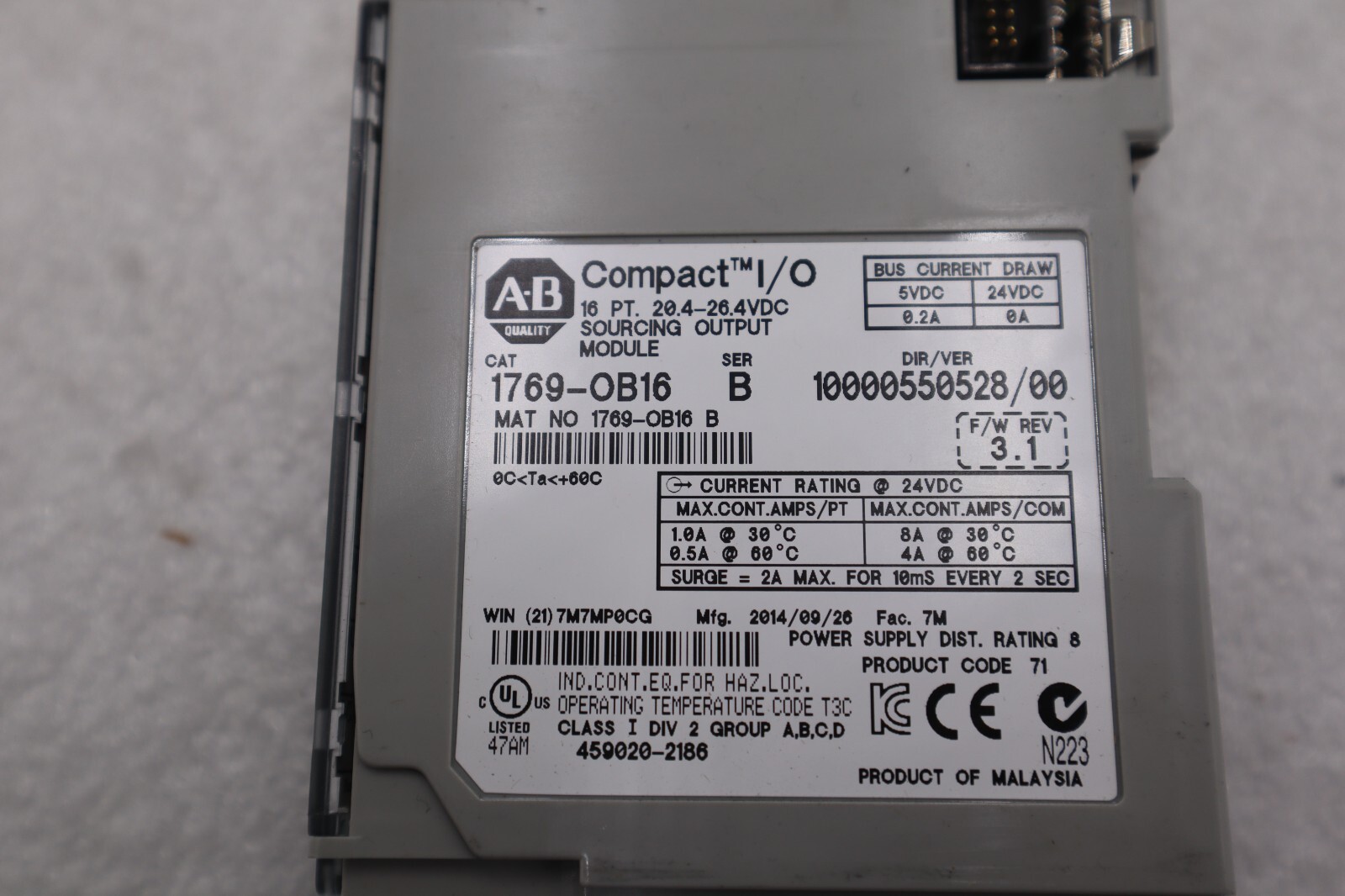 Used Allen Bradley 1769-OB16 SERIES B OUTPUT MODULE 1769-OB16 STOCK K-2596-B