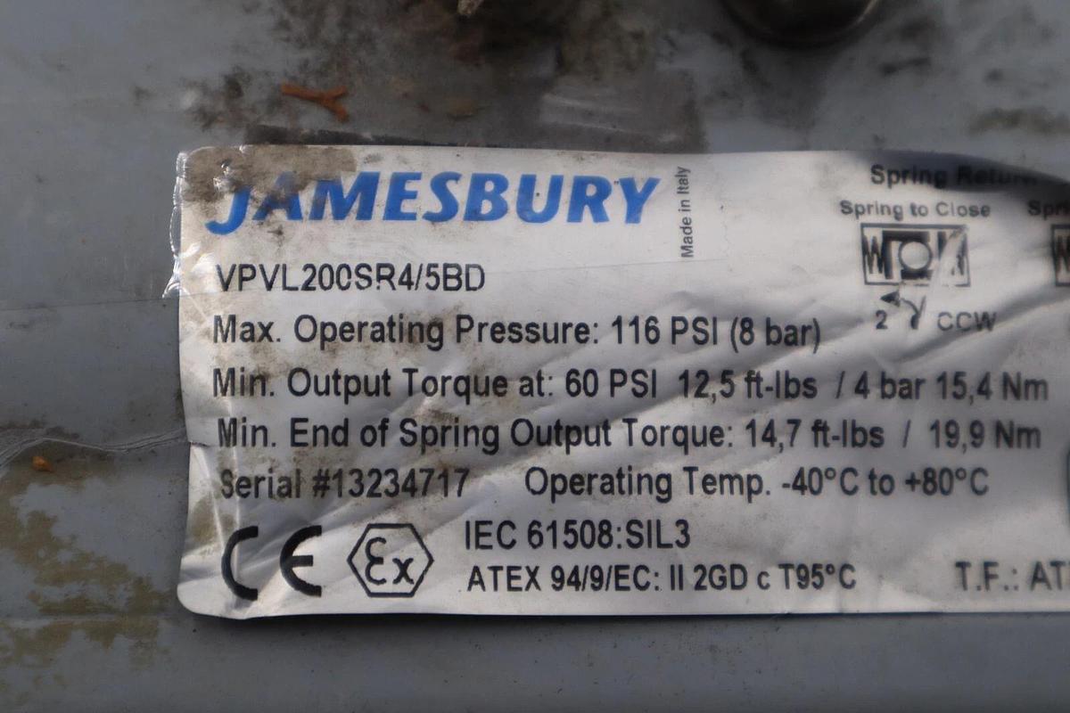 Used JAMESBURY VPVL200SR4/5BD ACTUATOR VPVL200SR45BD STOCK S-624