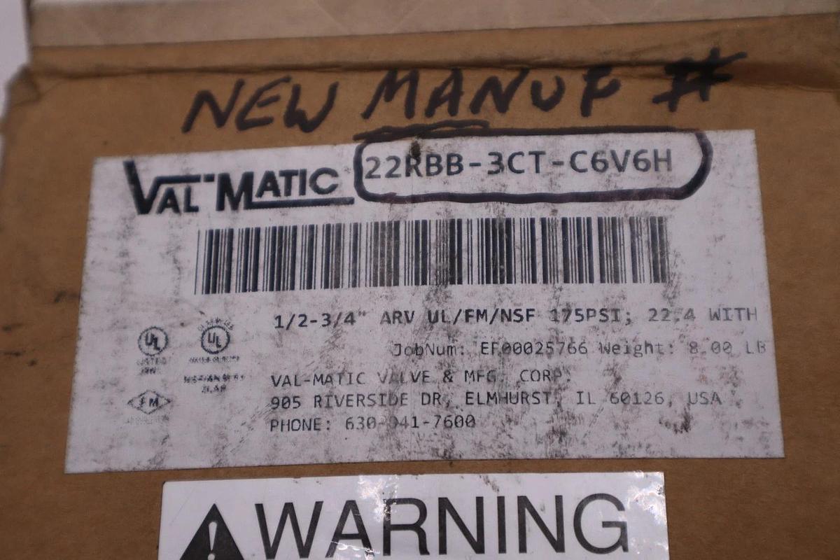 Val Matic Check Valve 22RBB-3CT-C6V6H 1/2-3/4" Flanged Valve 175PSI NEW #2081B