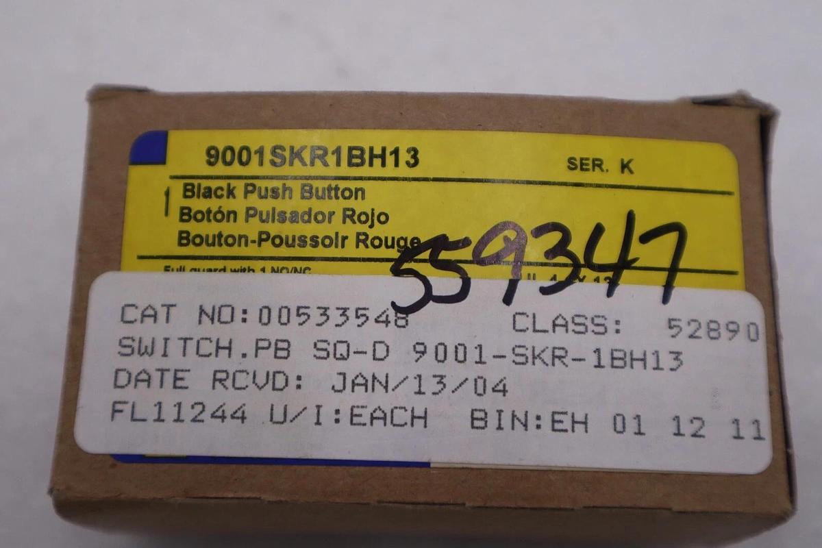 NEW OPEN BOX Square D 9001SKR1BH13 BLACK PUSH BUTTON STOCK G867A