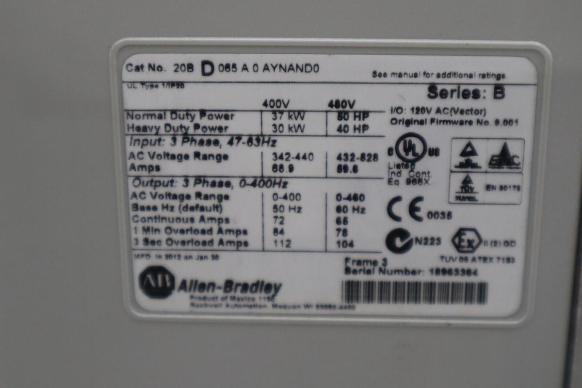 Used NEW NO BOX Allen-Bradley 20BD065A0AYNAND0 **Next Day Air Available STOCK H87