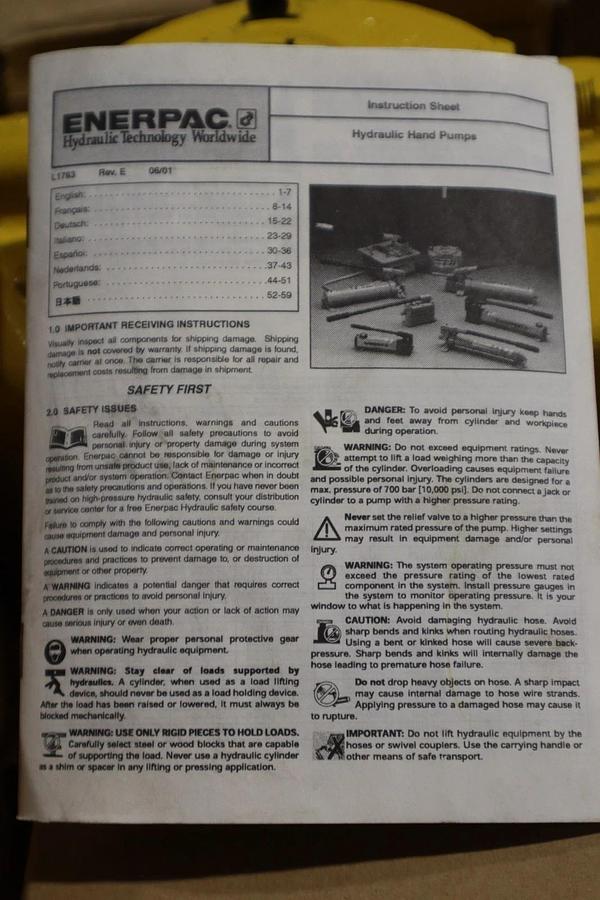 Used ENERPAC P25 Hand Pump 1 Speed 2,500 psi 200 cu - STOCK SGF65