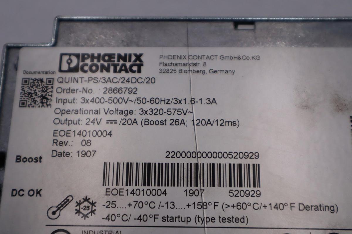 Used Phoenix Contact 2866792/ QUINT-PS/3AC/24DC/20 24V 20A Power Supply - STOCK H828C