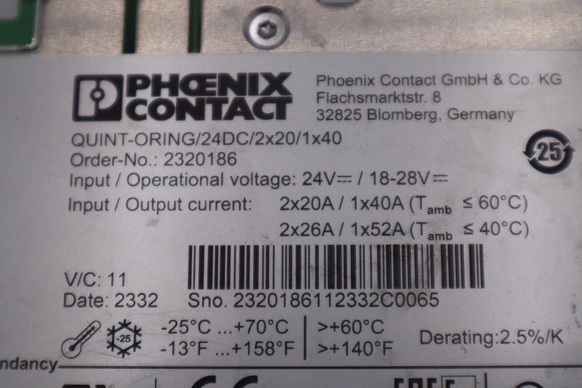 Used Phoenix 2320186 QUINT-ORING/24DC/2x20/1x40 Redundancy Module STOCK K-170-C