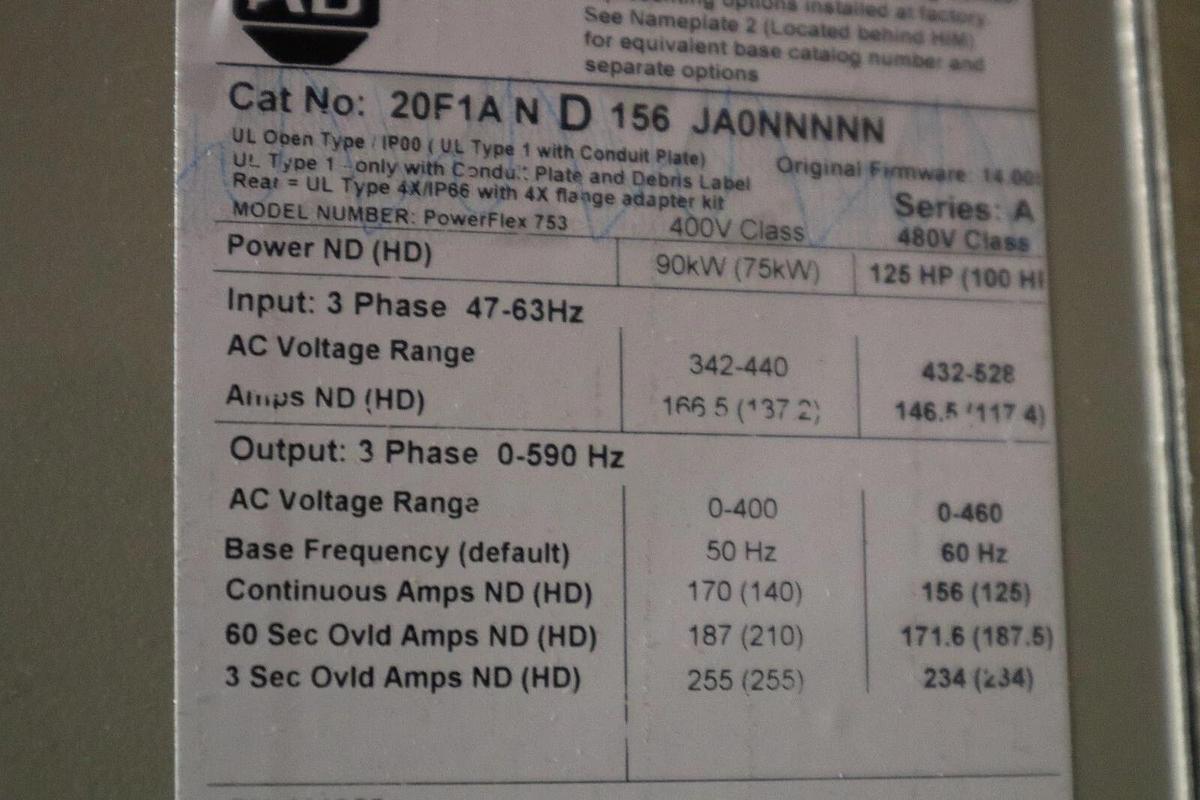 Used 125 HP 20F1AND156JA0NNNNN ALLEN BRADLEY PowerFlex 755 AC Drive BRAND NEW #S-409