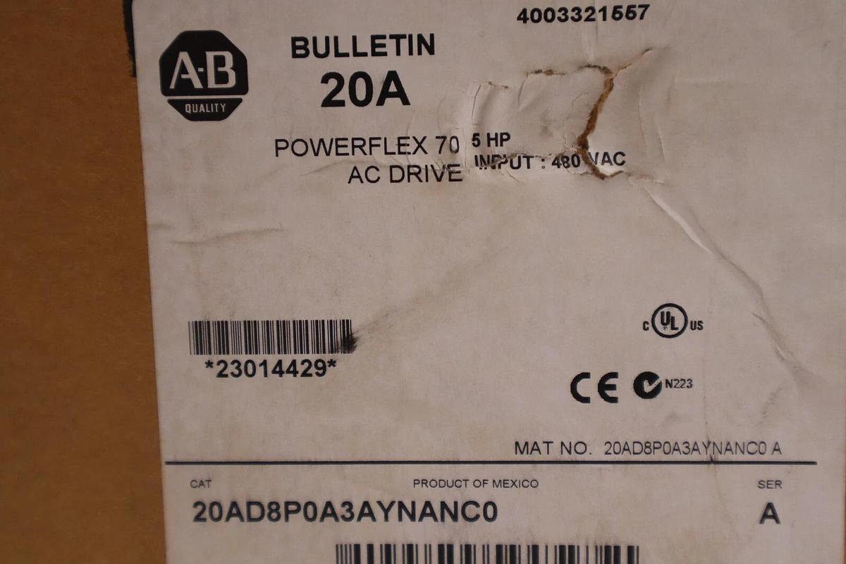 Used NEW Allen-Bradley 20AD8P0A3AYNANC0 SER A Powerflex AC Drive 5 HP STOCK 3136