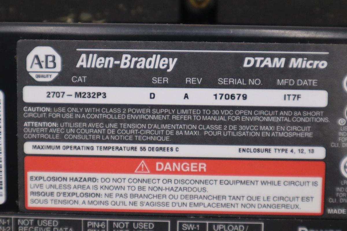 Used ALLEN BRADLEY DTAM MIRCO SCREEN 2707-M232P3 SER. D  REV. A NEW NO BOX STK H508A
