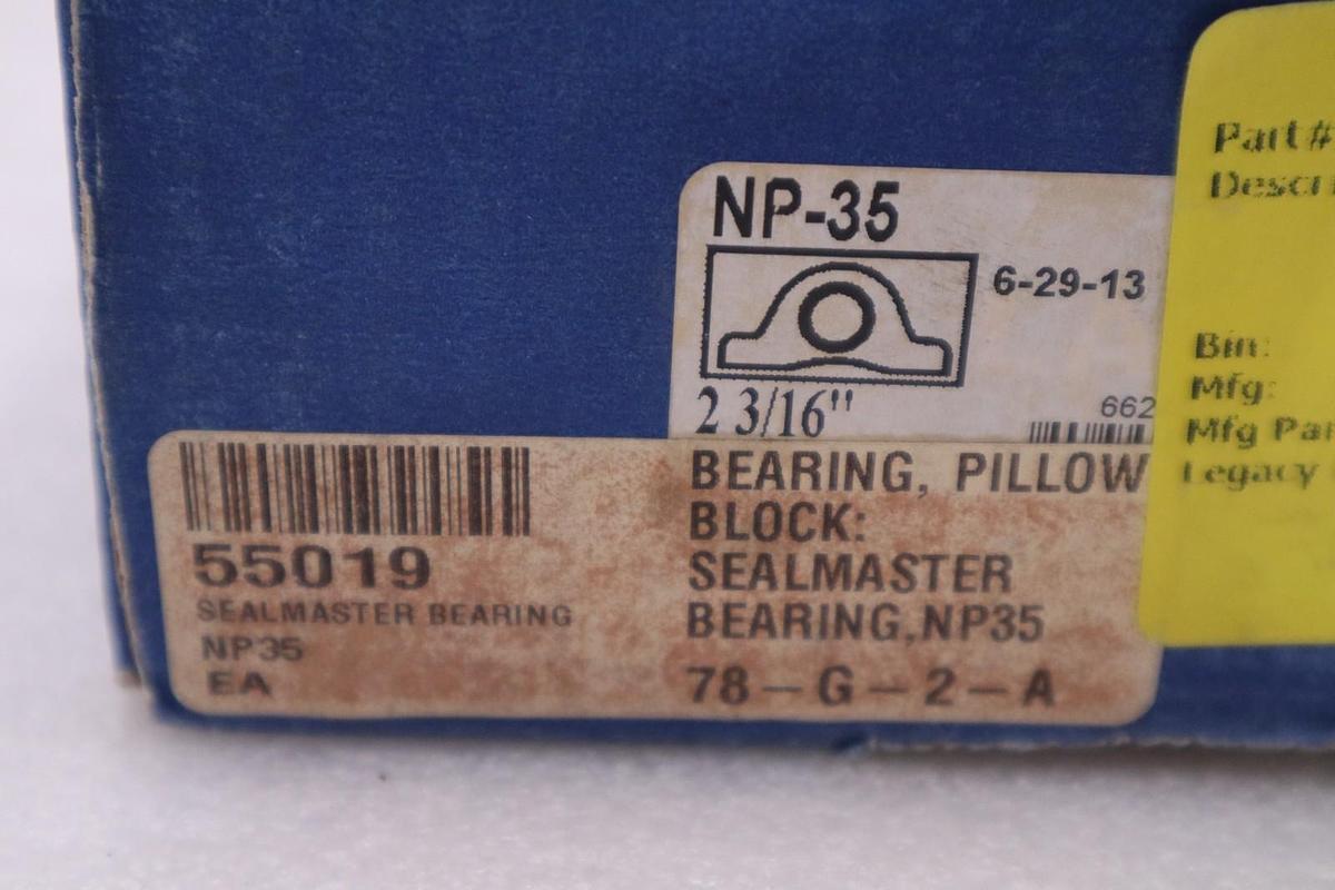 Used SEALMASTER NP-35 PILLOW BLOCK BEARING BORE: 2-3/16" - NEW IN BOX - STOCK GF579A