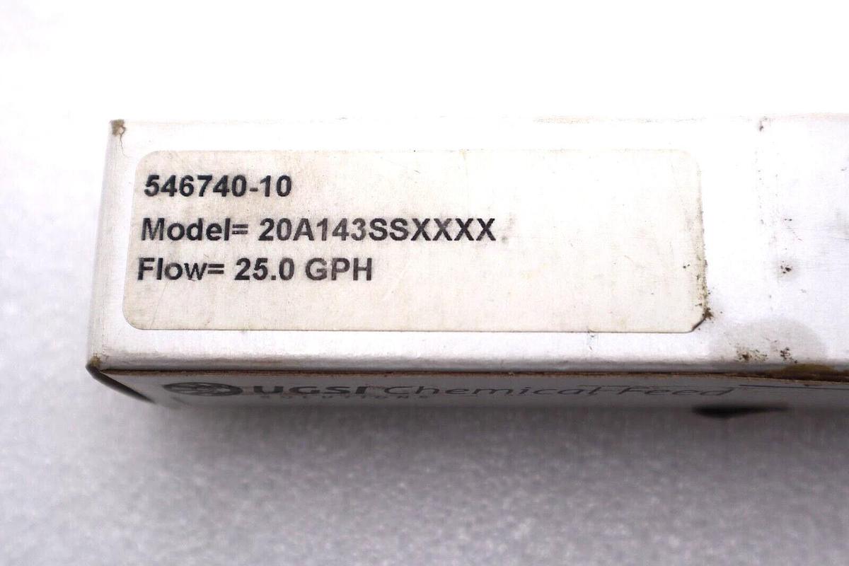 Used UGSI CHEMICAL FEED 20A143SSXXXX 25.0 GPH 546740-10 PURGE METER #L-667