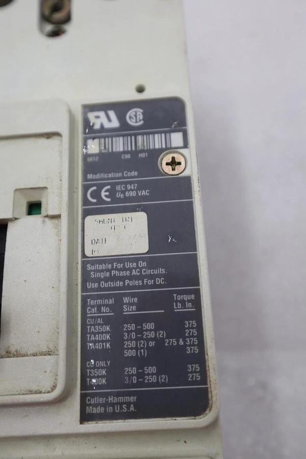 Used CUTLER-HAMMER HM2P400X5WS10 MOTOR CIRCUIT PROTECTOR SERIES C 600VAC STOCK #3224