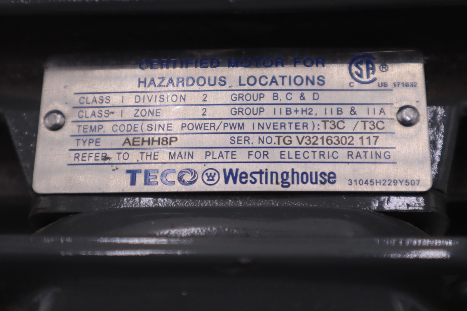 TECO-Westinghouse MAX-PE NP0034 TYPE AEHH8P 182T - STOCK 2698A