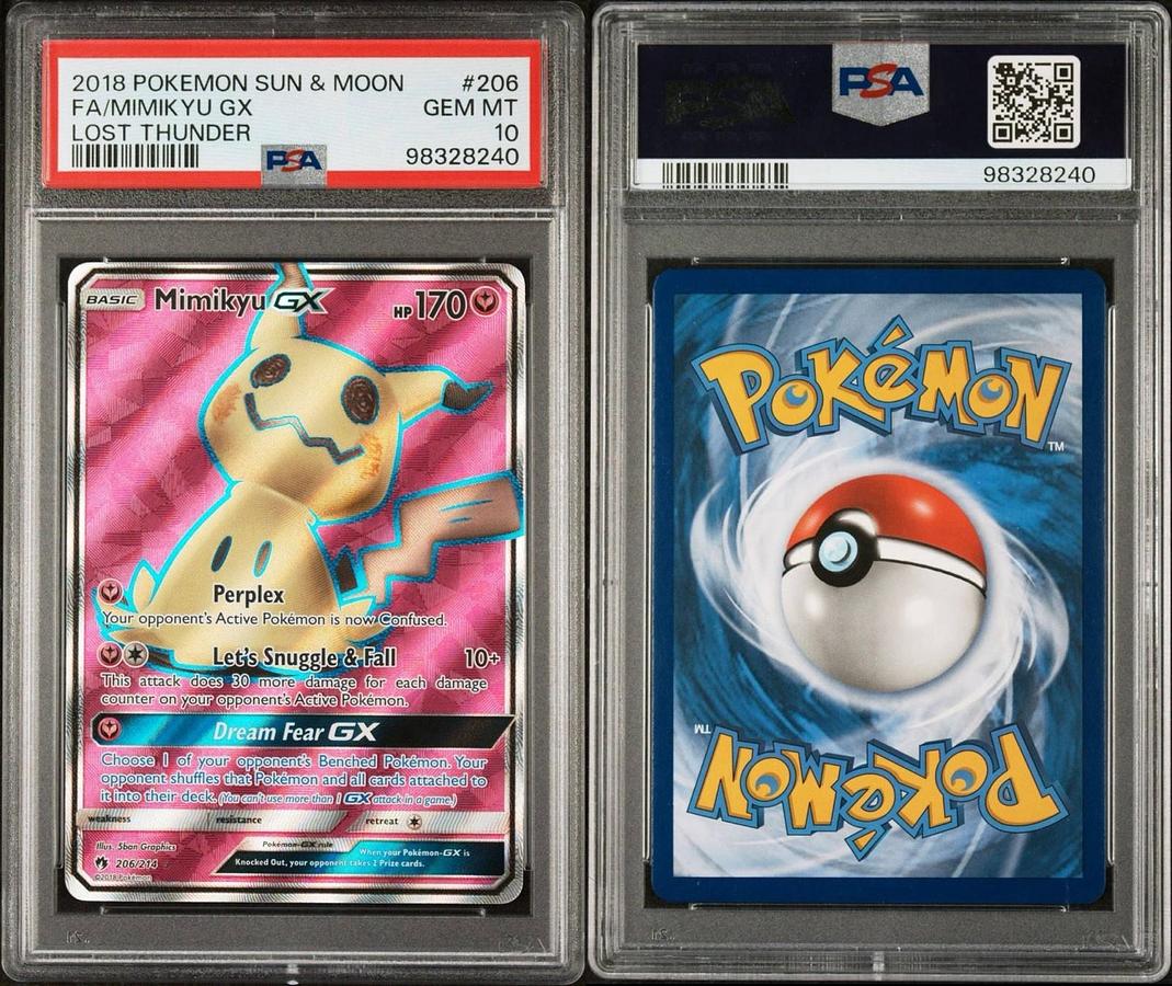 Used 2018 POKEMON SUN & MOON LOST THUNDER #206 FULL ART/MIMIKYU GX PSA 10