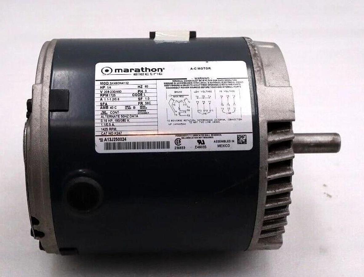 Used MARATHON 5K49DN4132 AC Motor 1/4 HP PH 3 1725 RPM #L-253