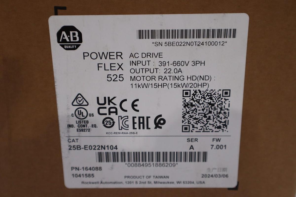 Allen Bradley 25B-E022N104 POWERFLEX 525 600 VAC 3 PHASE 22 AMP 20 HP - STK GF17