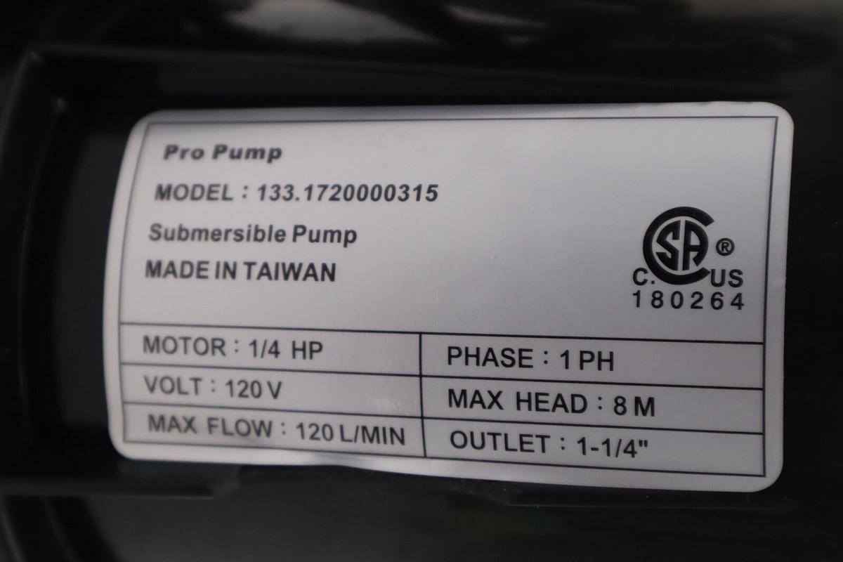 PRO PUMP Submersible Pump 1/4 HP 120 Volt 133.1720000315 STOCK H920