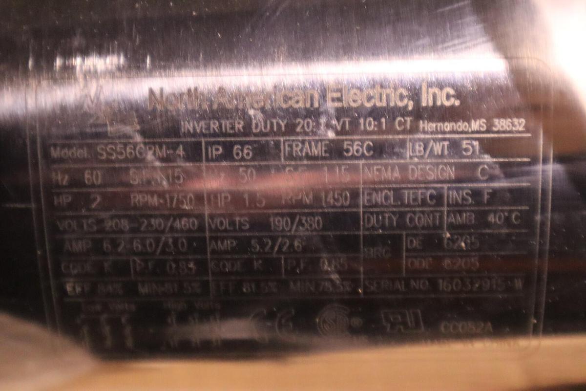 NORTH AMERICAN ELECTRIC F56C2M-4 MOTOR 3450RPM 2HP 60HZ RPM 1750 STOCK S-294