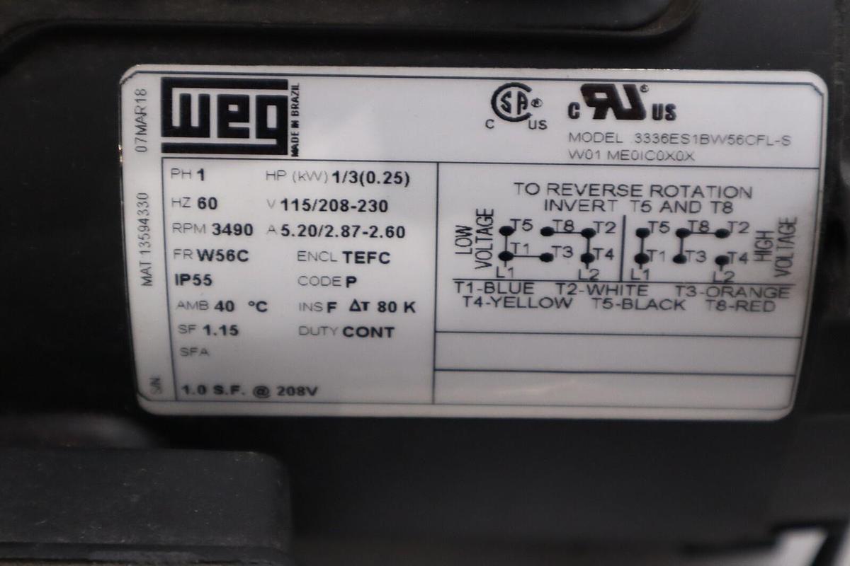 NEW WEG 0.33 HP02PW56C-115/208-230V 60HZ IP55 .3336ES1BW56CFL-S STOCK H970