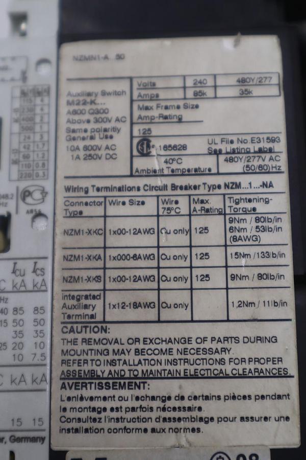 Used NZMN1A50 / NZMN1-A...50 EATON MOELLER BREAKER USED STOCK K-3475
