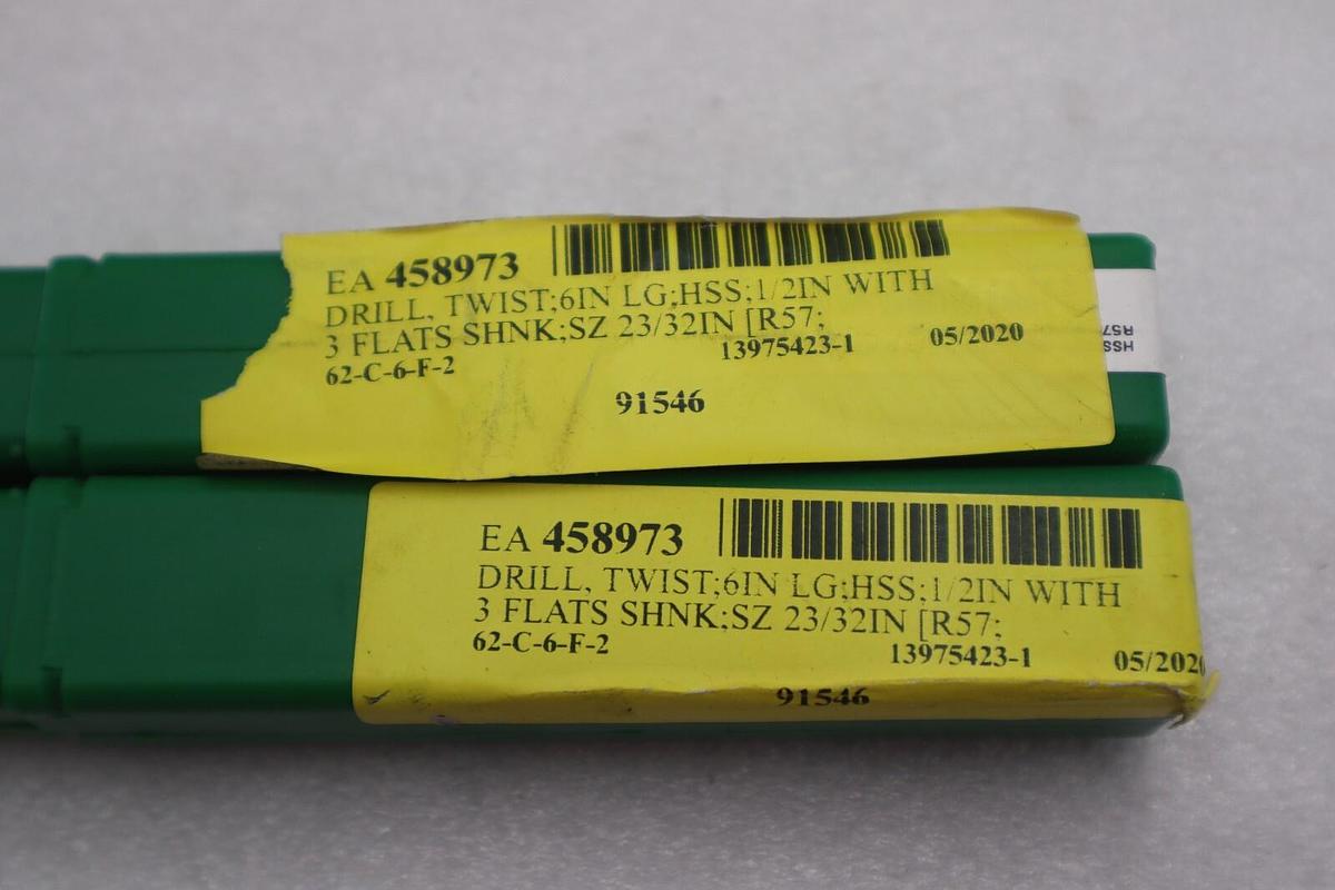 Used EA 458973 Drill Twister Bit Ground 6inch Length 3 Flats #K-2230