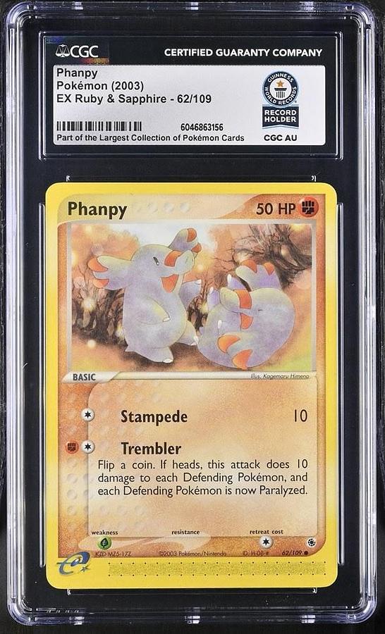 Used PHANPY 62/109 EX RUBY AND SAPPHIRE POKEMON CGC WORLD RECORD 1/1 GUINNESS SLAB