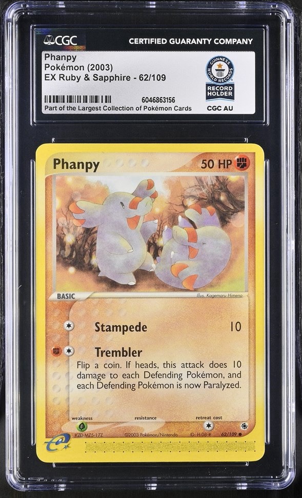 Used PHANPY 62/109 EX RUBY AND SAPPHIRE POKEMON CGC WORLD RECORD 1/1 GUINNESS SLAB