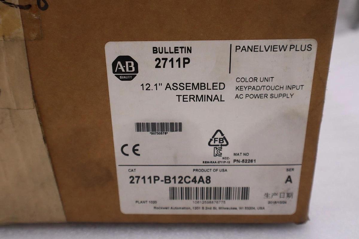 NEW ALLEN BRADLEY 2711P-BC12C4A8 PANELVIEW PLUS 1250 SER. A 12.1" 2711PBC12C4A8