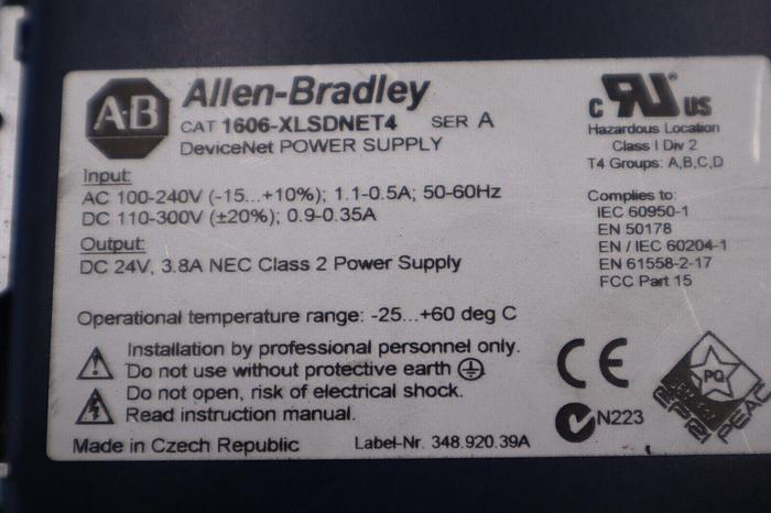 Used ALLEN BRADELY 1606-XLSDNET4 SER. A 100-240VAC 0.9-0.35A STOCK B-1365