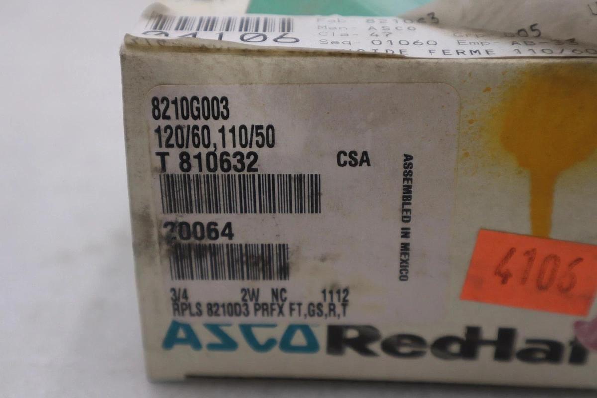 Used ASCO Solenoid 8210G003  3/4"  24VDC NEW STK GF875