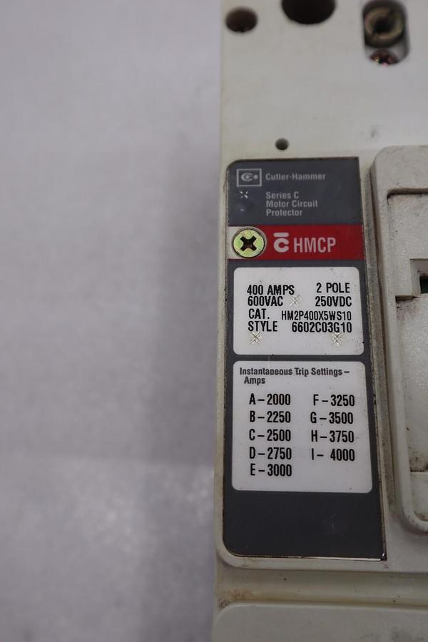 Used CUTLER-HAMMER HM2P400X5WS10 MOTOR CIRCUIT PROTECTOR SERIES C 600VAC STOCK #3220