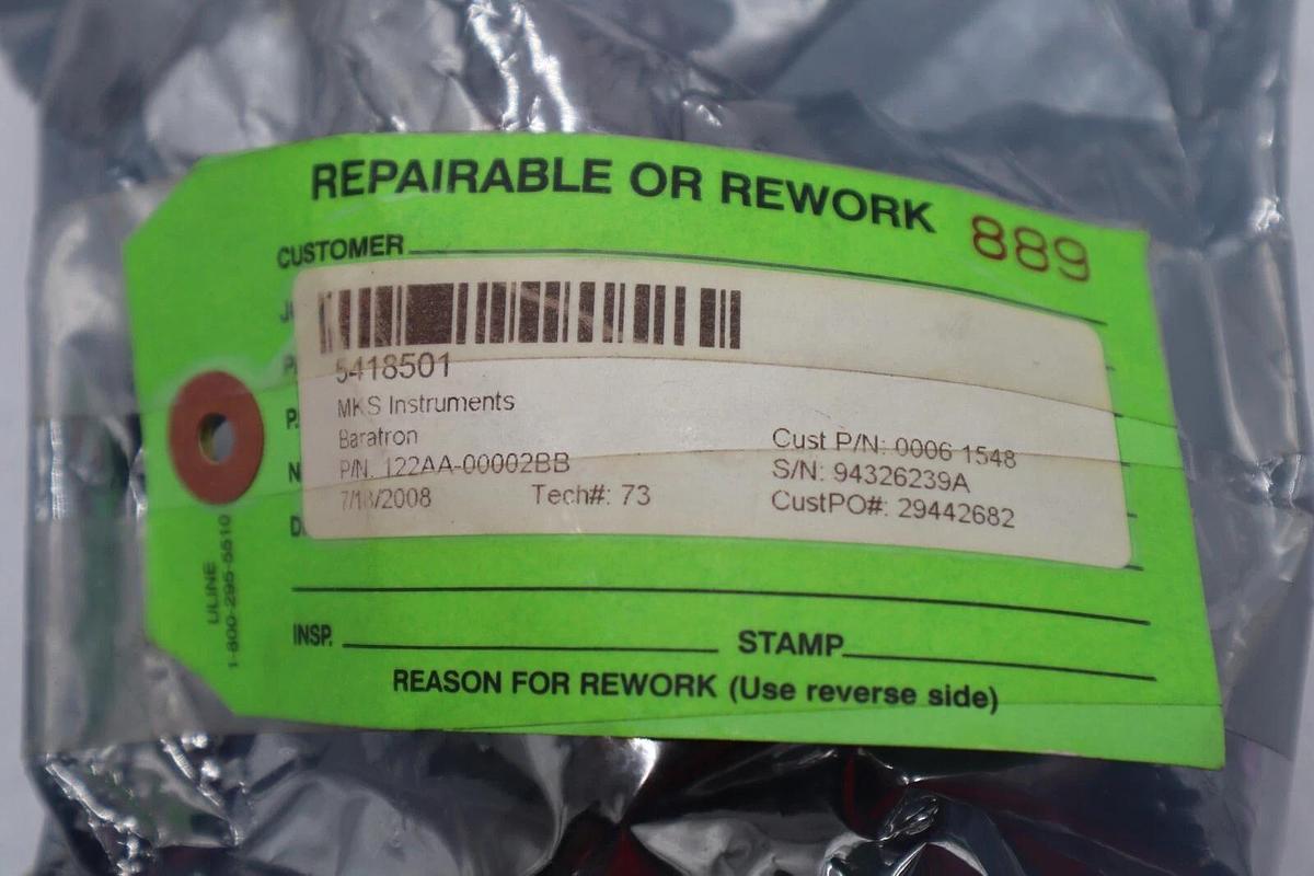 Used MKS INSTRUMENTS 122AA-00002BB PRESSURE TRANSDUCER TYPE 122A STOCK #K-1204A