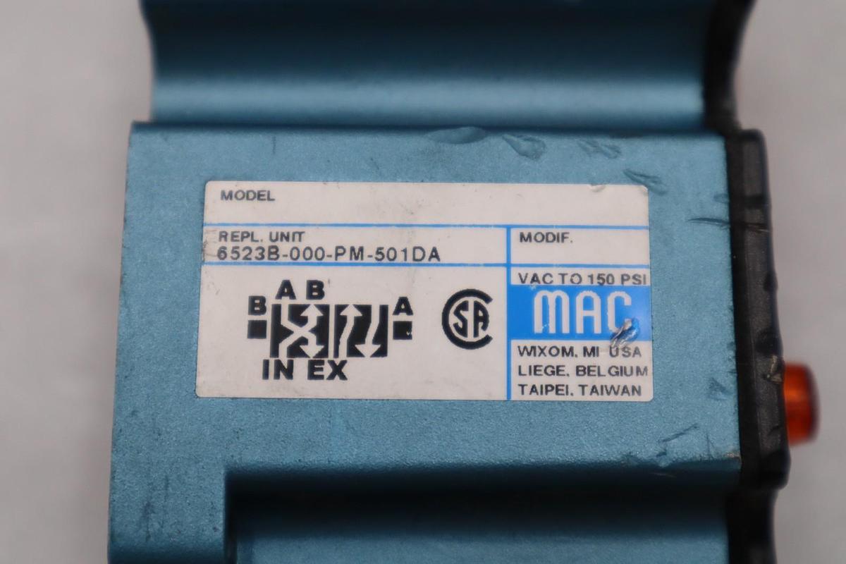 Used MAC VALVES INC 6523B-000-PM-501DA / 6523B000PM501DA NEW UNIT STOCK H822A
